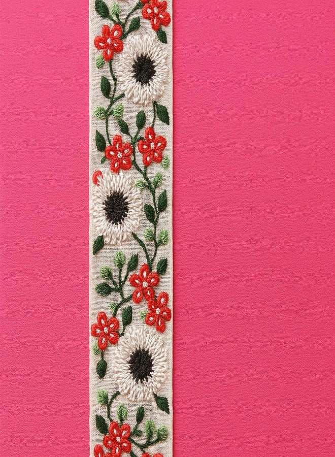 DaSync SYNC White red Lace Border Materials Embroidered Embroidery Floral Flower lace Border Sari Saree Blouse Dress Gown Decoration 9 metre - Image 2